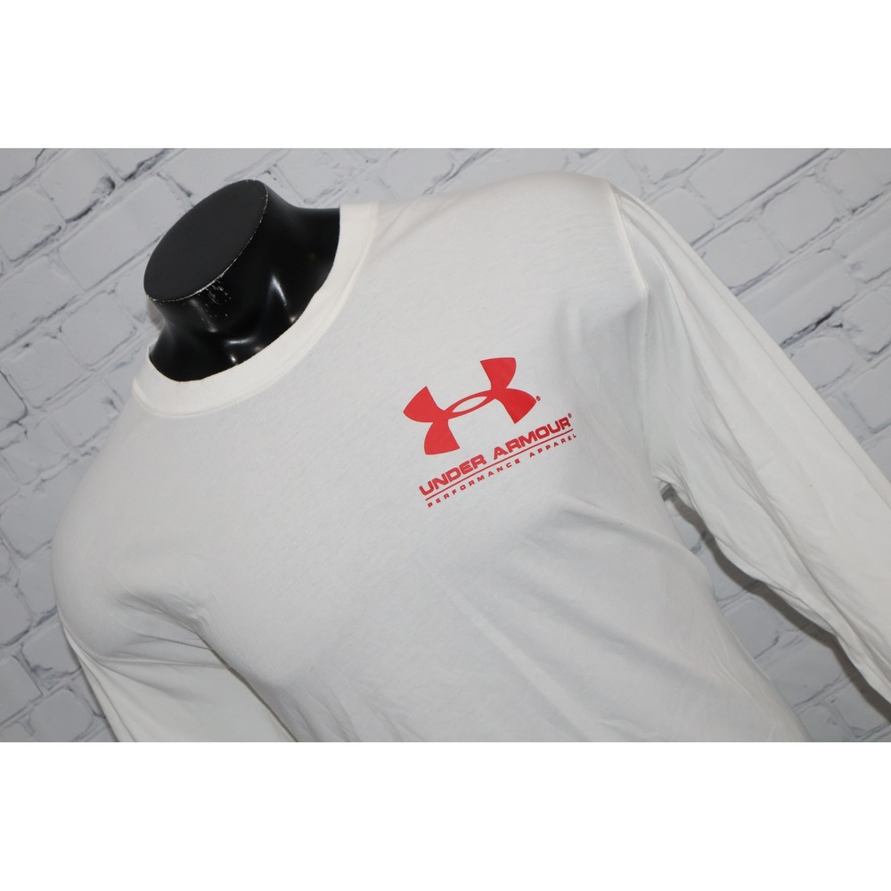 Under Armour Long Sleeve Shirt Mens XXL White Red Logo Performance Gym Workout